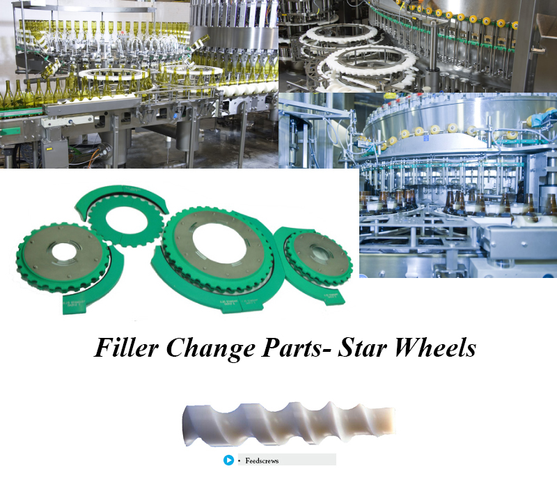 Filler Change Parts, Container Handling Parts, Capper Star Wheels, Capping feed screw, Filler Capper OEM parts, Bottle Filling Star Wheels